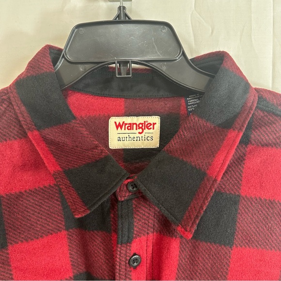 Wrangler Authentics Men Long Sleeve Heavyweight Red Black Plaid Fleece Shirt 2XL - Picture 3 of 9